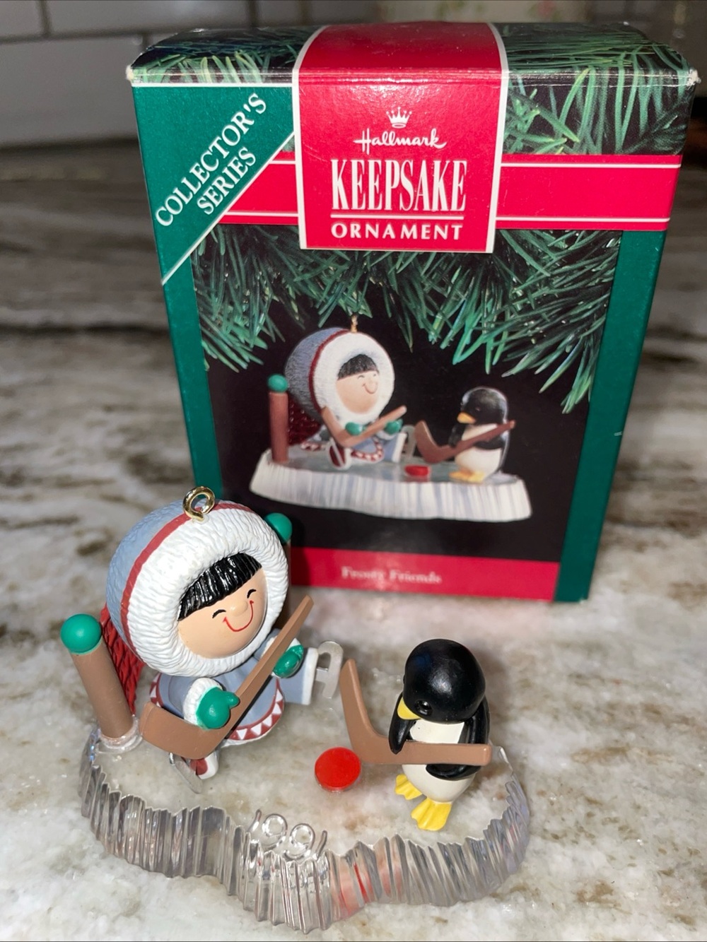 Vtg 1991 Frosty Friends Penguin Hockey Hallmark Keepsake Ornament W/Box  #12